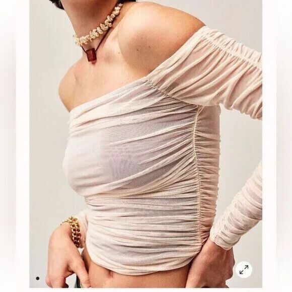Intimately Free People Sz XS Cream Off The Shoulder Mesh As Is Layering Top - Picture 5 of 5